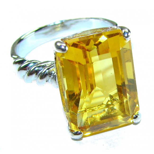 Baguette cut 10.8 carat Genuine Lemon Quartz .925 Sterling Silver handcrafted ring size 7 - photo 3