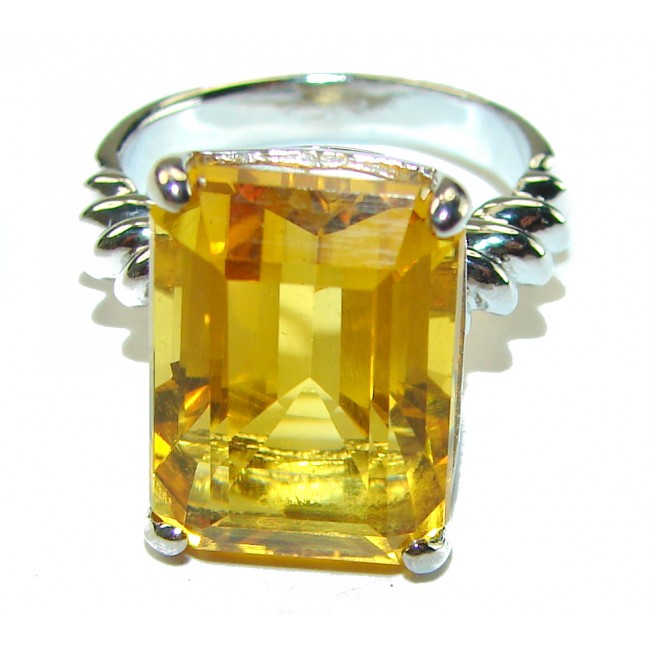 Baguette cut 10.8 carat Genuine Lemon Quartz .925 Sterling Silver handcrafted ring size 7 - photo 2