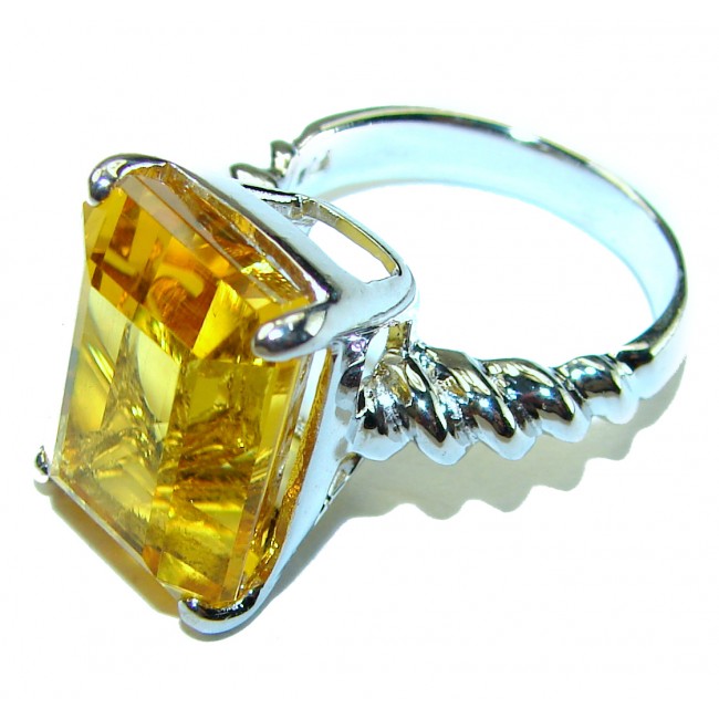 Baguette cut 10.8 carat Genuine Lemon Quartz .925 Sterling Silver handcrafted ring size 7 - photo 1