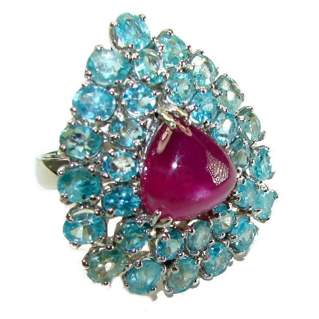 Isabella - Real Beauty of Nature- natural 10.5 carat Ruby Aquamarine 14K Gold over .925 Sterling Silver handmade Statement Ring size 8 1/4 - photo 3