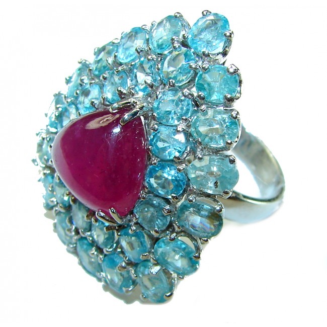Isabella - Real Beauty of Nature- natural 10.5 carat Ruby Aquamarine 14K Gold over .925 Sterling Silver handmade Statement Ring size 8 1/4 - photo 2
