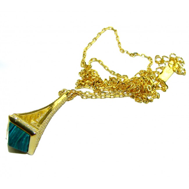 Outstanding authentic Malachite White Sapphire 18K Gold over .925 Sterling Silver necklace