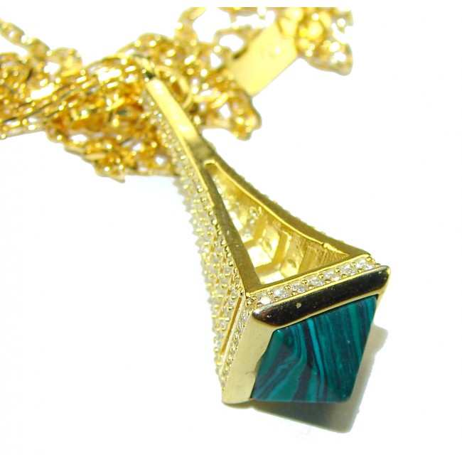 Outstanding authentic Malachite White Sapphire 18K Gold over .925 Sterling Silver necklace