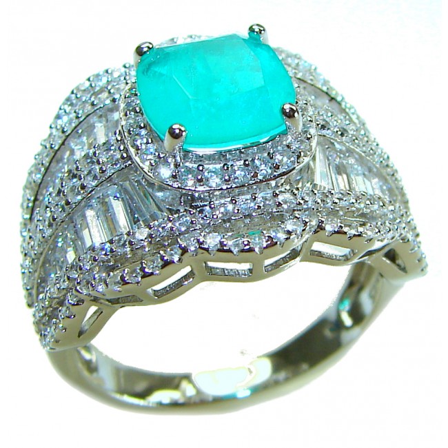 Luxurious oval Cut 4.5 ctw Paraiba Tourmaline .925 Sterling Silver handcrafted Statement Ring size 8