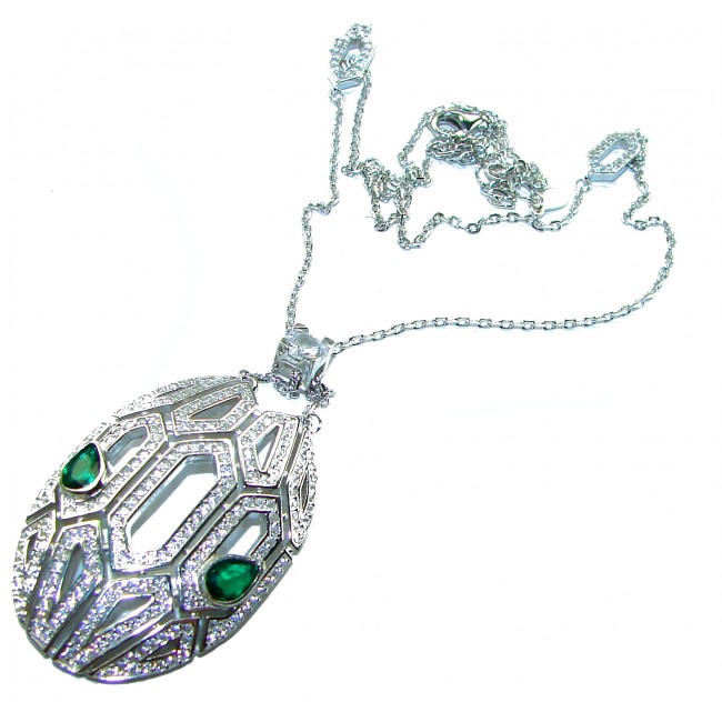 Great Masterpiece Snake's Head genuine 4.1 carat Colombian Emerald .925 Sterling Silver handmade necklace