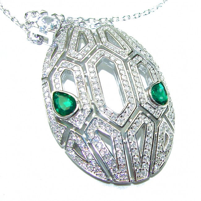 Great Masterpiece Snake's Head genuine 4.1 carat Colombian Emerald .925 Sterling Silver handmade necklace