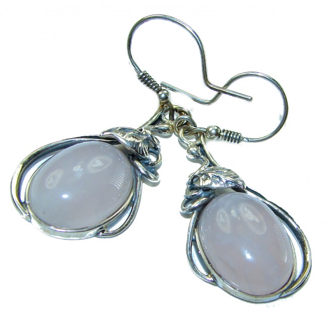 authentic 14.2 carat Rose Quartz .925 Silver handcrafted Statement earrings