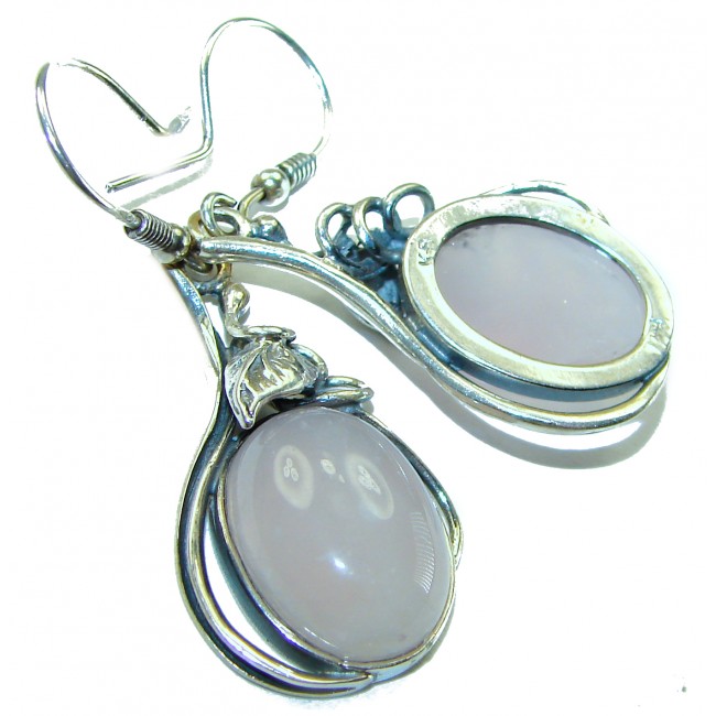authentic 14.2 carat Rose Quartz .925 Silver handcrafted Statement earrings