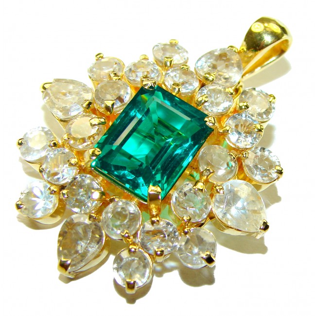 Vintage style Beauty 14.5 carat Emerald 14K Gold over .925 Sterling Silver handmade Pendant - Brooch - photo 3