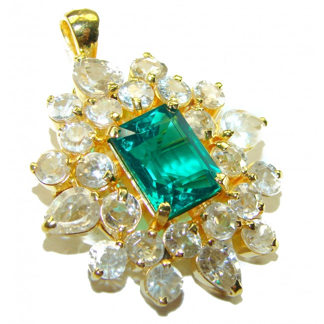 Vintage style Beauty 14.5 carat Emerald 14K Gold over .925 Sterling Silver handmade Pendant - Brooch - photo 2