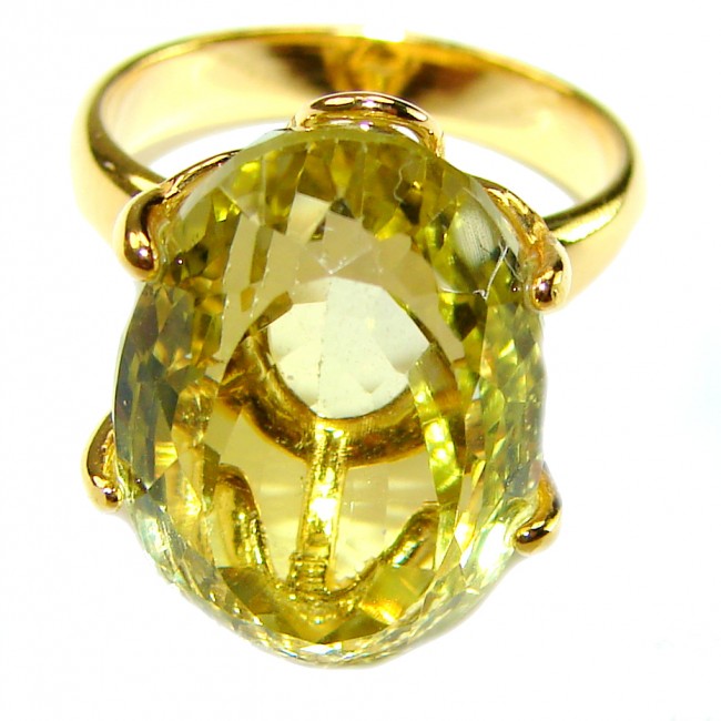 8.8 carat Genuine Lemon Quartz 14K Gold over .925 Sterling Silver handcrafted ring size 6 - photo 3