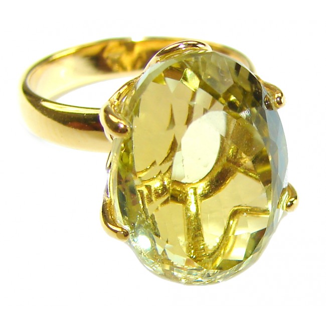 8.8 carat Genuine Lemon Quartz 14K Gold over .925 Sterling Silver handcrafted ring size 6 - photo 2