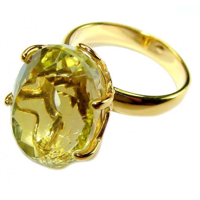 8.8 carat Genuine Lemon Quartz 14K Gold over .925 Sterling Silver handcrafted ring size 6 - photo 1