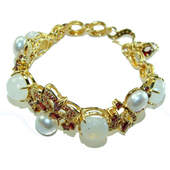 Genuine Rainbow Moonstone Pear Ruby 14K Gold over .925 Sterling Silver handmade Bracelet