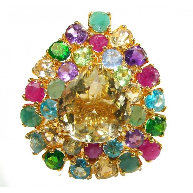 Golden Aura 18.5 carat Authentic Citrine from Madagascar 14K Gold over .925 Sterling Silver handcrafted Statement ring size 7 1/2