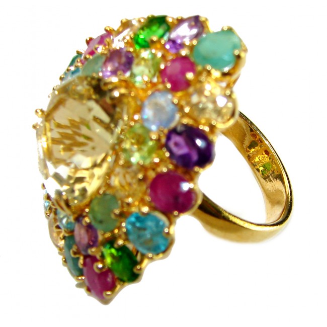 Golden Aura 18.5 carat Authentic Citrine from Madagascar 14K Gold over .925 Sterling Silver handcrafted Statement ring size 7 1/2