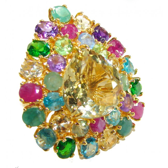 Golden Aura 18.5 carat Authentic Citrine from Madagascar 14K Gold over .925 Sterling Silver handcrafted Statement ring size 7 1/2