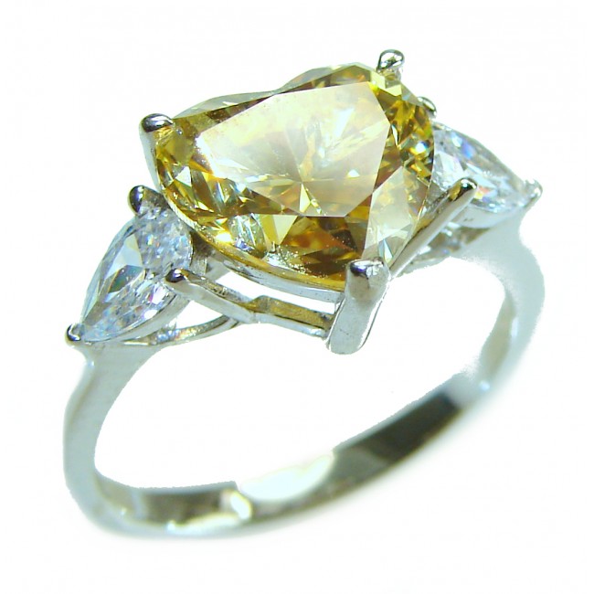 Endless Love 4.5 carat Heart cut Yellow Sapphire .925 Sterling Silver handcrafted ring; s. 7 - photo 3