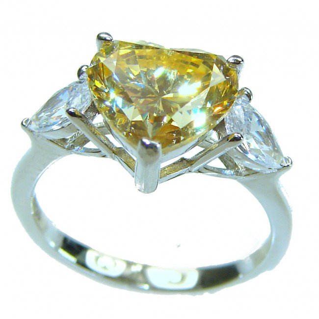 Endless Love 4.5 carat Heart cut Yellow Sapphire .925 Sterling Silver handcrafted ring; s. 7 - photo 2
