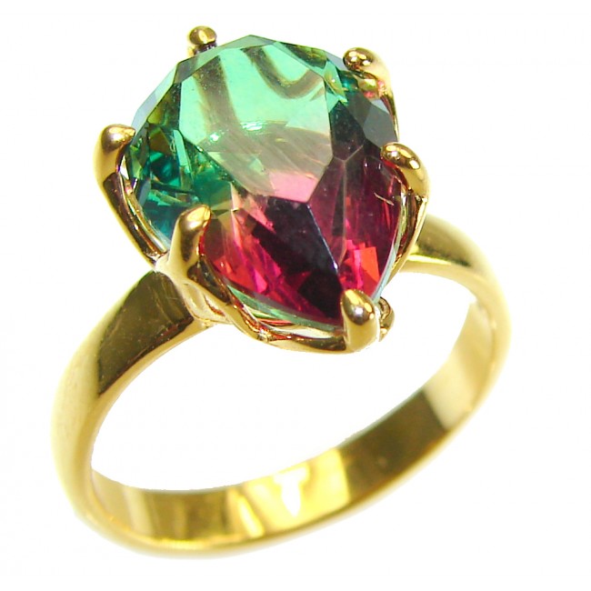 7.9 carat pear cut Brazilian Tourmaline 14K Gold over .925 Sterling Silver Perfectly handcrafted Ring s. 7