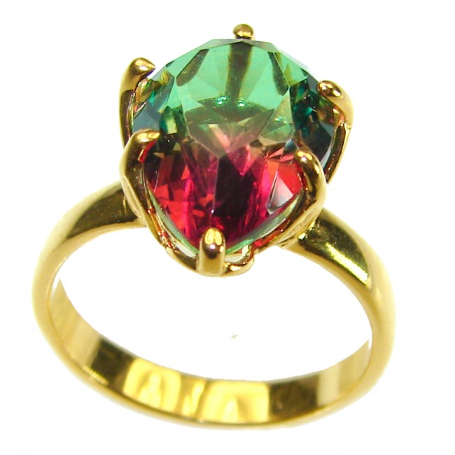 7.9 carat pear cut Brazilian Tourmaline 14K Gold over .925 Sterling Silver Perfectly handcrafted Ring s. 7