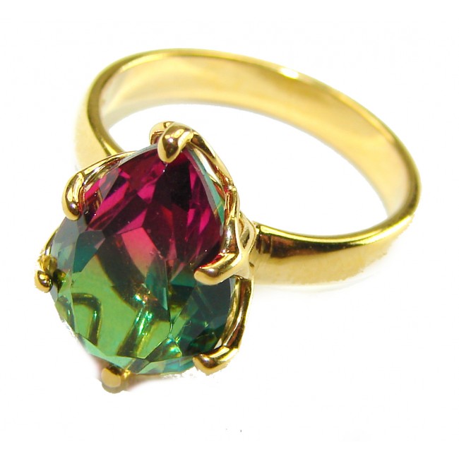 7.9 carat pear cut Brazilian Tourmaline 14K Gold over .925 Sterling Silver Perfectly handcrafted Ring s. 7