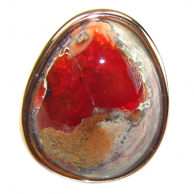 Queen of Fire best quality 22.4 carat Mexican Opal 18K Gold over .925 Sterling Silver handmade ring 8 - photo 2