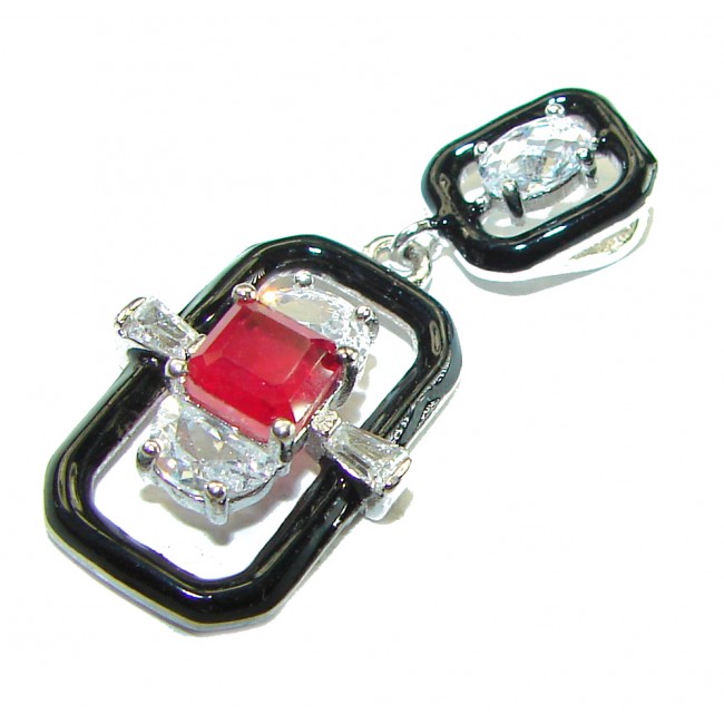Art Deco 2.3 carat Ruby black enamel .925 Sterling Silver handmade Pendant - photo 2