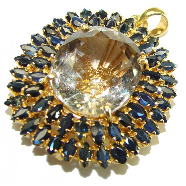 Spectacular 41.2 carat Champagne Topaz Sapphire 14K Gold over .925 Sterling Silver handmade Pendant - photo 3
