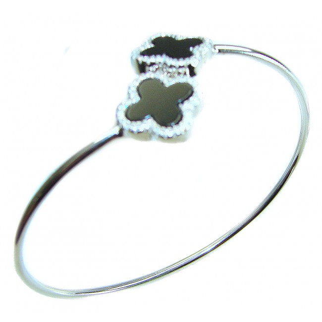 A black four-leaf clover Onyx .925 Sterling Silver handcrafted Bracelet