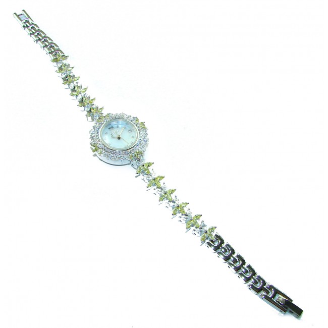 Precious 55.8 carat Authentic Peridot White Topaz .925 Sterling Silver handmade Bracelet - Watch