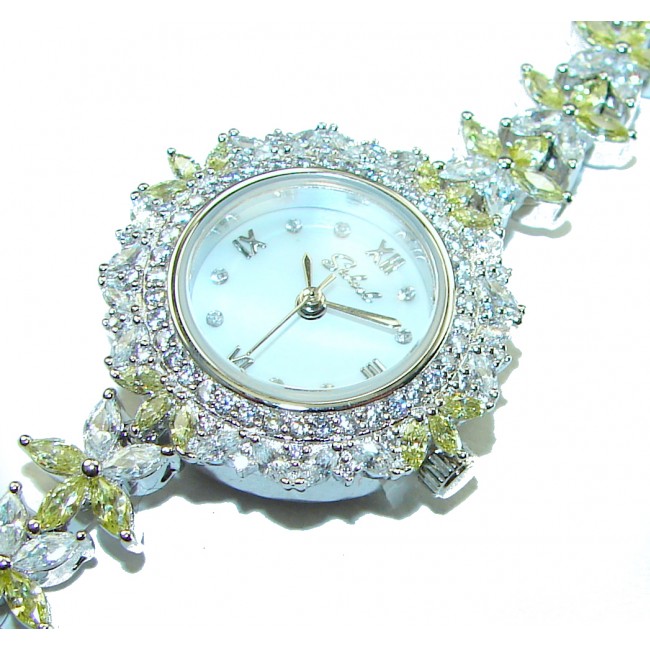 Precious 55.8 carat Authentic Peridot White Topaz .925 Sterling Silver handmade Bracelet - Watch