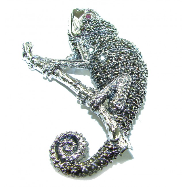 Spectacular - Big Chameleon Lizard Marcasite .925 Sterling Silver handmade Brooch