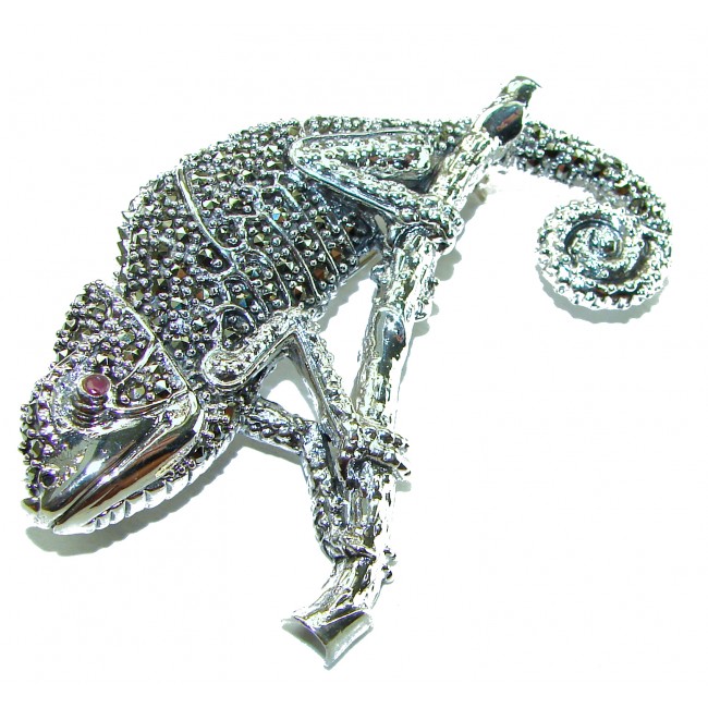 Spectacular - Big Chameleon Lizard Marcasite .925 Sterling Silver handmade Brooch