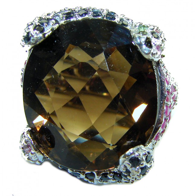 Celestial Energy rare Rose Cut 28.5 carat Champagne Smoky Topaz .925 Sterling Silver Oversized Ring size 8 - photo 2