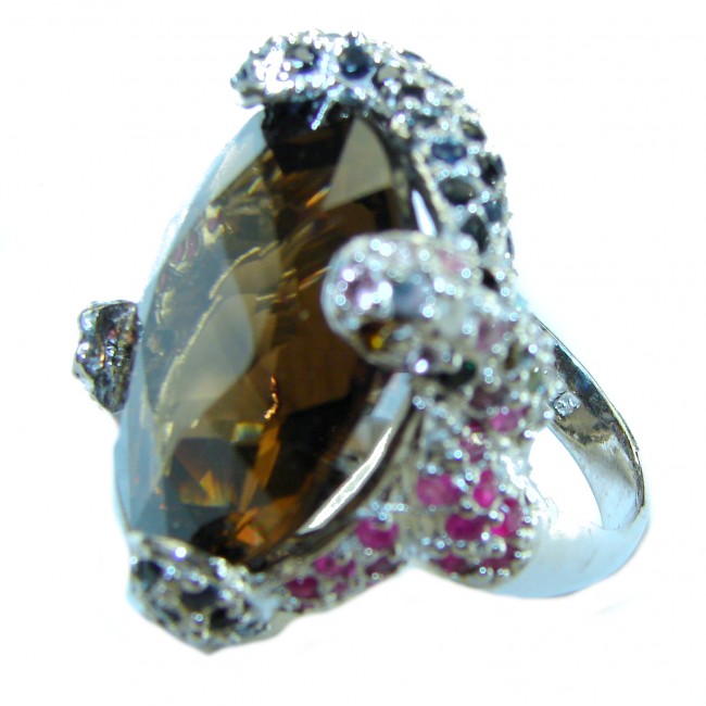 Celestial Energy rare Rose Cut 28.5 carat Champagne Smoky Topaz .925 Sterling Silver Oversized Ring size 8 - photo 1