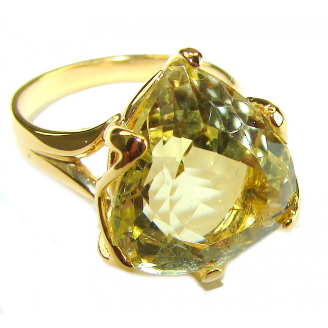 11.8 carat Genuine Trillion cut Lemon Quartz 14K Gold over .925 Sterling Silver handcrafted ring size 7 - photo 3