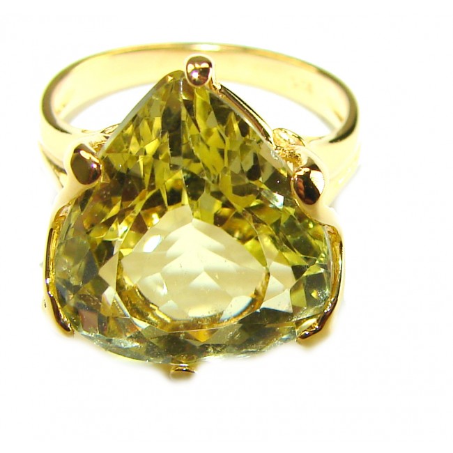 11.8 carat Genuine Trillion cut Lemon Quartz 14K Gold over .925 Sterling Silver handcrafted ring size 7 - photo 2