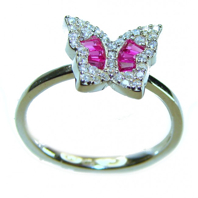 Red Butterfly natural 2.5 carat Ruby .925 Sterling Silver handmade Ring size 6 1/4 - photo 3