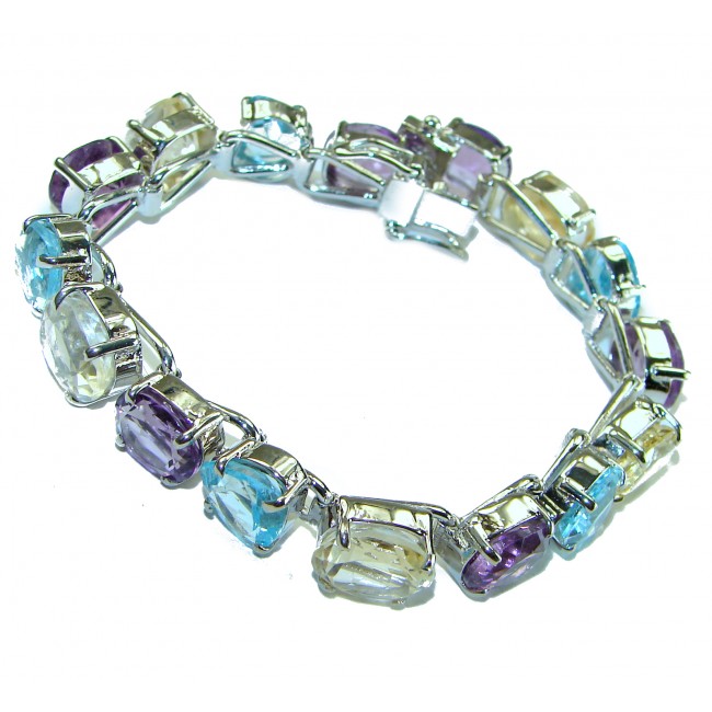 Captivating allure of this gemstone - Natural 138.5 carat Multigems .925 Sterling Silver handcrafted Statement Bracelet