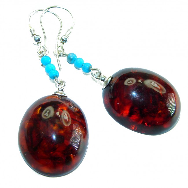 Baltic Polish Amber Turquoise .925 Sterling Silver Earrings