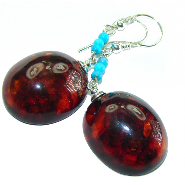 Baltic Polish Amber Turquoise .925 Sterling Silver Earrings