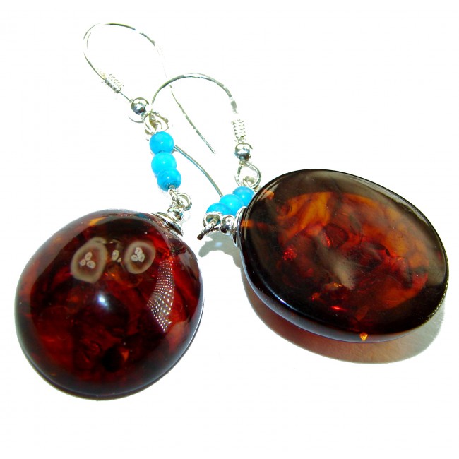 Baltic Polish Amber Turquoise .925 Sterling Silver Earrings