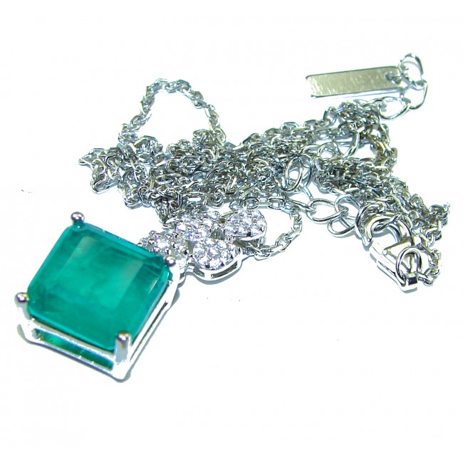 6.5 ctw square cut Colombian Emerald .925 Sterling Silver handcrafted Statement necklace