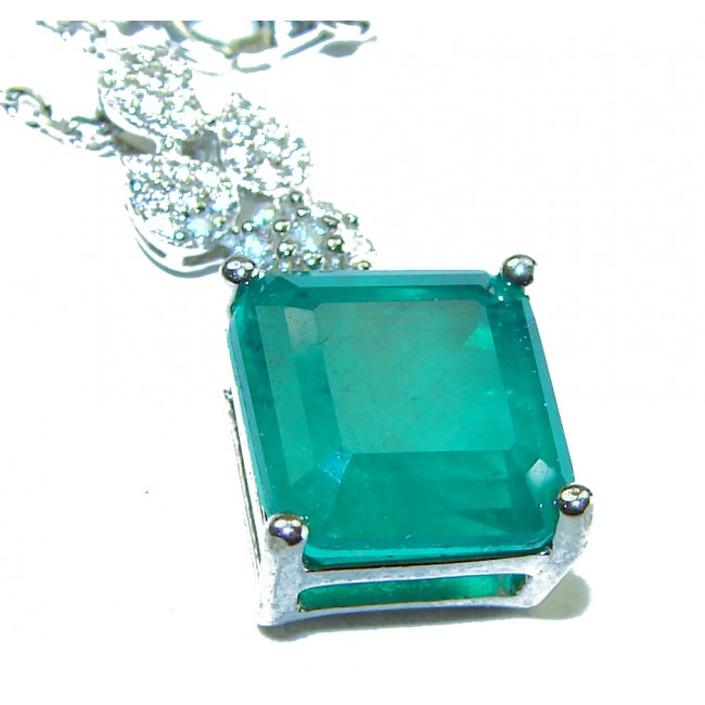 6.5 ctw square cut Colombian Emerald .925 Sterling Silver handcrafted Statement necklace