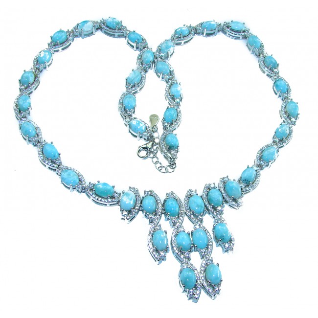 Caribbean Beauty Genuine 58.5 carat Blue Larimar lab grown Diamond .925 Sterling Silver handmade Necklace - photo 5