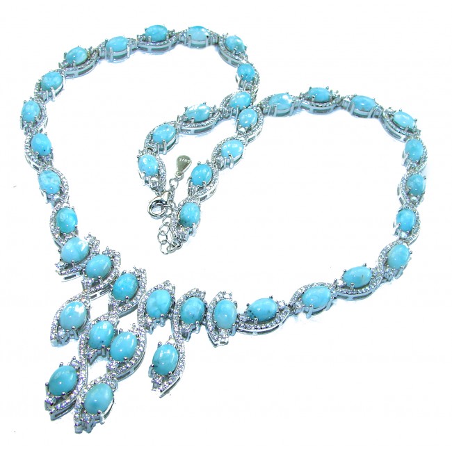 Caribbean Beauty Genuine 58.5 carat Blue Larimar lab grown Diamond .925 Sterling Silver handmade Necklace - photo 4