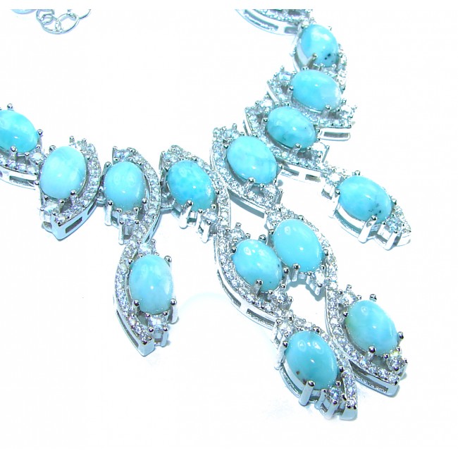 Caribbean Beauty Genuine 58.5 carat Blue Larimar lab grown Diamond .925 Sterling Silver handmade Necklace - photo 3