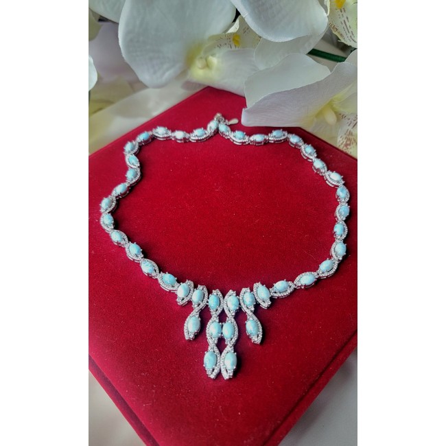 Caribbean Beauty Genuine 58.5 carat Blue Larimar lab grown Diamond .925 Sterling Silver handmade Necklace - photo 2
