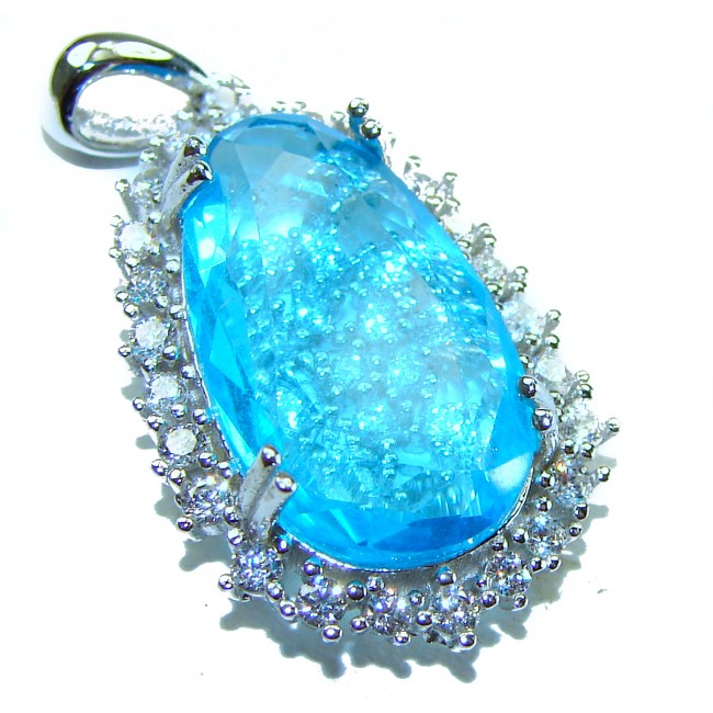 Endless Ocean natural 10.5 carat Swiss Blue Topaz .925 Sterling Silver handcrafted pendant - photo 3